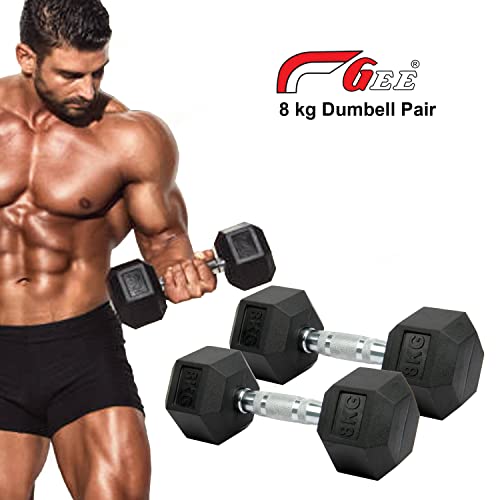 Image of Gee Rubber Coated Excercise Fixed Hex Dumbells 2.5kg (Pack Of 2 Pcs)