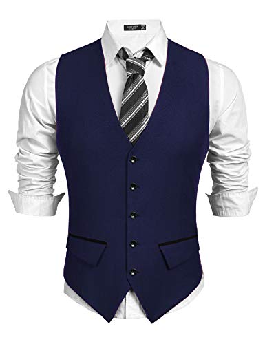 COOFANDY chaleco de traje occidental para hombre chaleco elegante básico chaleco con cuello en v sin mangas chaleco occidental traje de chaleco ajustado (azul, M) Cover