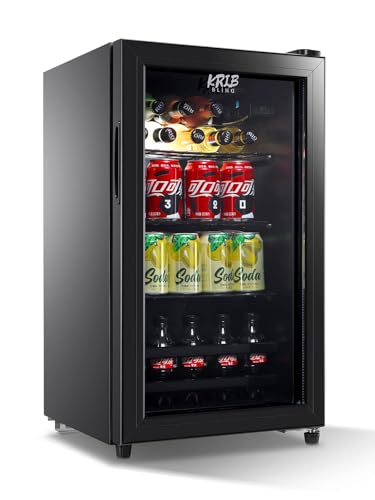 Image of KRIB BLING Beverage Refrigerator 120 Can Freestanding Beverage Cooler with Adjustable Shelving Glass Door for Beer Soda or Wine Perfect for Home Office or Bar Black (KB03-FLB-60)
