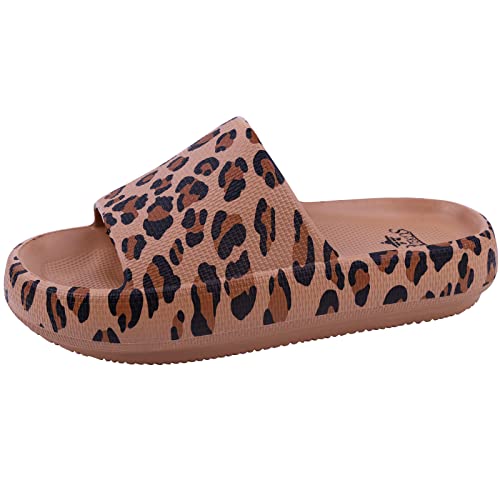 ydscsci Womens Mens Slides Pool Sliders Shower Shoes Beach Sandals Bathroom Slippers Thick Sole Non Slip Comfy Leopard Size 10-11