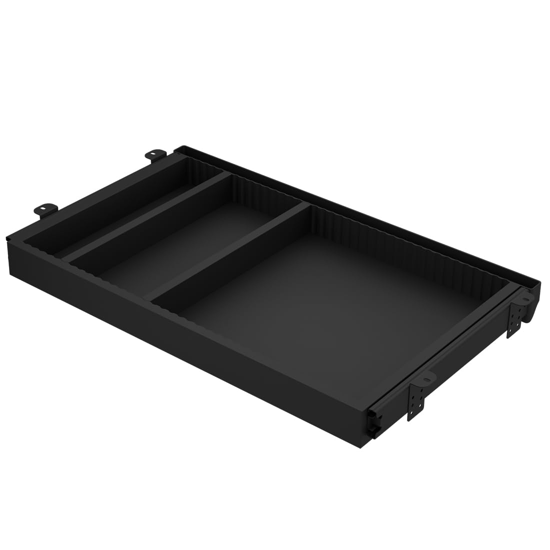Spacetronik Schublade Unter Schreibtisch Schwarz, Unterbauschublade mit 3 Fächern, ausziehbare Schreibtischschublade mit Schienen, 560 x 335 x 47 mm, 5 kg Tragkraft, für Büro, Homeoffice
