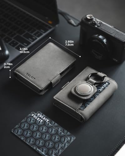 Image of VULKIT Card Holder Wallet with Airtag Holder & ID Window Pop Up Leather Wallet RFID Blocking Magnetic Closure for Men