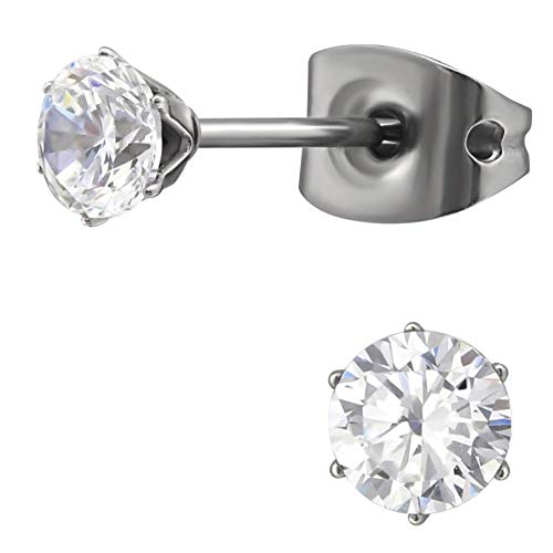 EYS JEWELRY Titan Ohrringe Damen runde Zirkonia Ohrstecker silber 4 mm kristall-weiß Schmuck Geschenke für Frauen Stecker im Etui Cover