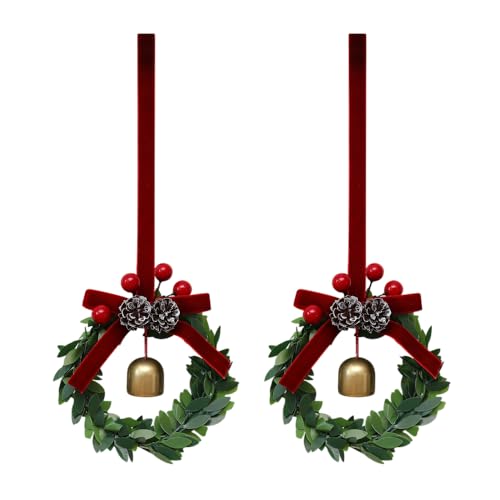 Ghirlanda Natalizia Piccole, Corona di Natale per Porta d'Ingresso con Campanelli e Fiocco, Decorazione Natalizie da Appendere Artificiale con Pigne, per Festival Invernale, Caminetto, Centrotavola