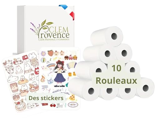 Rouleaux de Papier pour Appareil Photo Numérique à Impression Instantanée Recharge 10 Rouleaux de 57mm x 25mm + Stickers