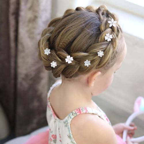 Pinzas mini decorativas con flor blanca y rinestone, set 40 pcs miniatura 5