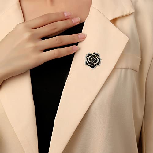 Image of Women Camellia Flower Pearl Enamel Brooch Pins for Ladies Jewelry Fashion