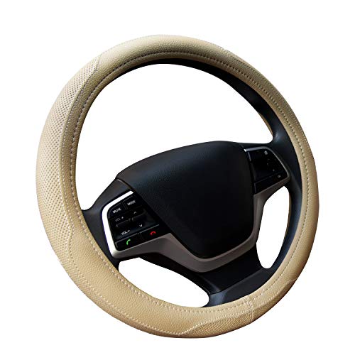 Ylife Microfiber Leather Car Steering Wheel Cover, Universal 15 inch Breathable Anti Slip Auto Steering Wheel Covers (Cream-Color)