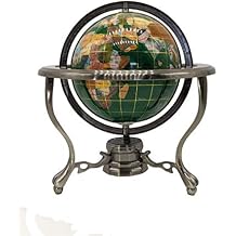 Unique Art 10-Inch Tall Table Top Green Crystal and Pearl Ocean Gemstone World Globe with Silver Tripod Stand 150 GT GREEN CRY SILVER
