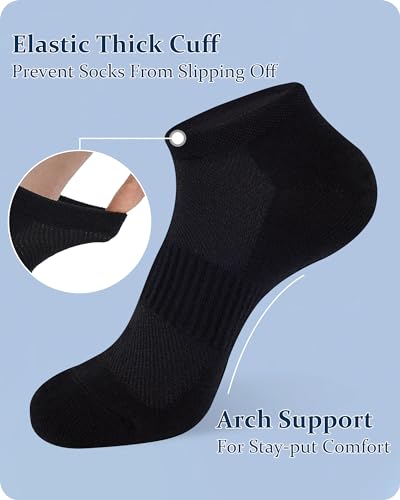 Jane Stone 16 Pack Mens Ankle Socks Black+White With Arch Support Ankle Socks for Men 9-124