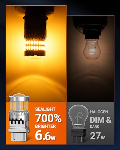 Image of SEALIGHT Turn Signal Light Bulbs, 3157 LED Bulb Amber, 700% Brighter 3157A 3156 3057 4157 LED Bulb 57-SMD LED Chipset with Projector Len & Load Resistor for Turn Signal Light, Parking Light, 2Pcs