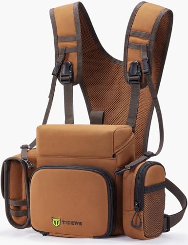 TIDEWE Binocular Harness Chest Pack with MOLLE System, 2 Detachable Pouches, Silent Magnetic Closure, Lightweight & Waterproof for Hunting, Hiking & Birdwatching, Brown