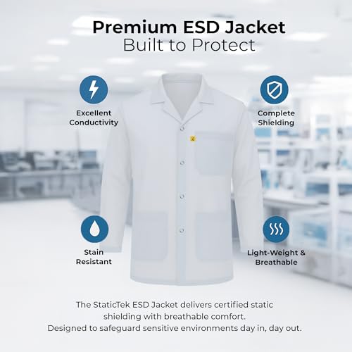 ESD Jacket with Snap Cuff - Level 3 Certified Anti-Static Smock - Lightweight Protective Workwear for Electronics & Labs2