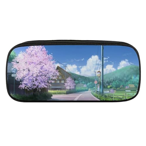 ペンケース 筆箱 大容量 軽量 田舎道 桜の景色 桜 漫画 筆入れ ふでばこ ペンポーチ 多機能 コンパクト シンプル おしゃれ 中小学生 高校生 女の子 男の子