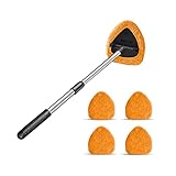 Windshield Cleaning Tool, Car Window Cleaner with 4 Washable Reusable Microfiber Pads, Extendable Long Handle Glass Wiper Cleaning Kit, Auto Accessories Universal for Office and Home (Orange)