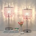 Pink Crystal Lamps, Touch Control Crystal Table Lamp with Dual USB Charging Ports, 3 Way Dimmable Bedside Lamp Decorative Nightstand Lamp for Girls Bedroom, Living Room, B11 LED Bulb Included