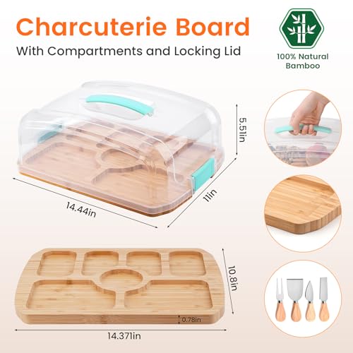 Tábua de charcutaria com tampa, tábua de charcutaria para viagem, bambu, charcutaria, queijo, com co
