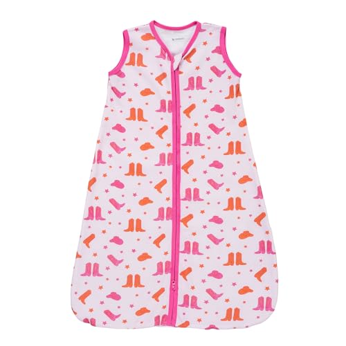 LollyBanks Baby Sleep Sack 6-12 Months for Girls 100% Cotton Newborn Swaddle Sack with 2-Way Zipper Soft and Airy Toddler Sleeping Bag Newborn Essentials (Pink Boot Print)