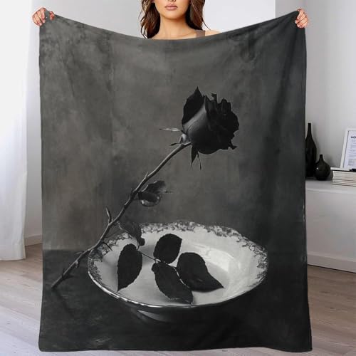 Couverture lit microfibre black rose plaid canapé chaude impression fleur - 6