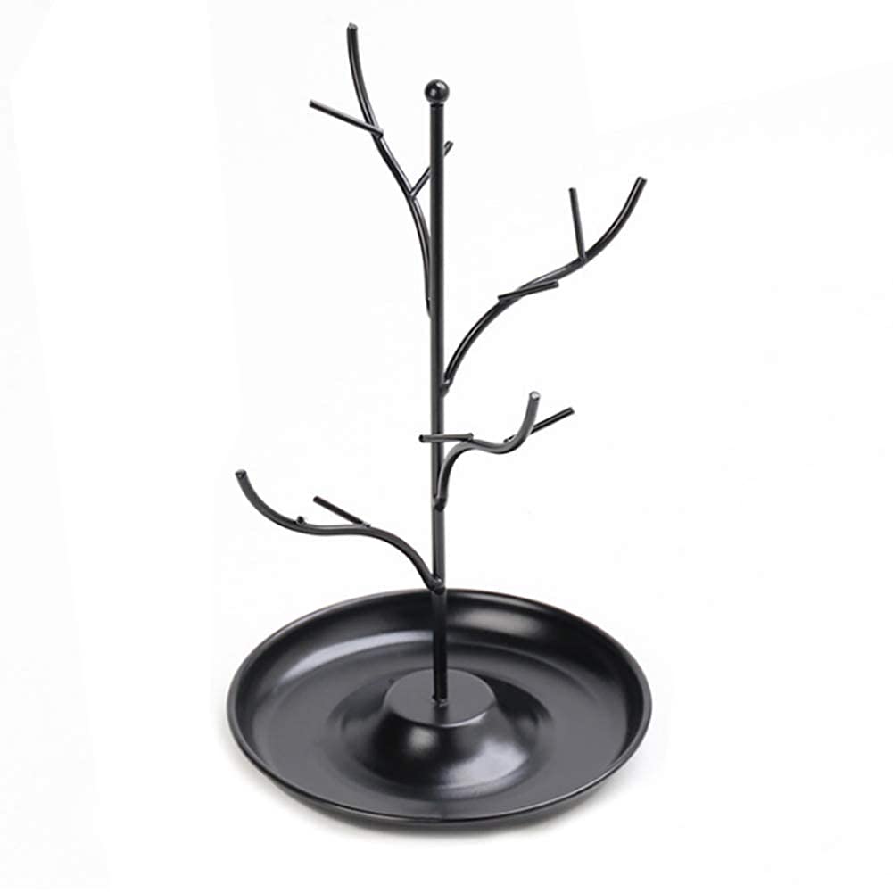 2. Stck Eisenschmuck-Display-Ständer mit Tablett Schmuckhalter-Baum-Tisch-Tisch-Ornament-Speicher-Halsketten-Armband-Ring-Watch-Schlüssel (Gold) (Color : Black)