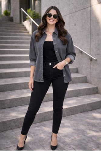 Image of FUNDAY FASHION Women Oversized Fit Solid Casual Denim Shirt