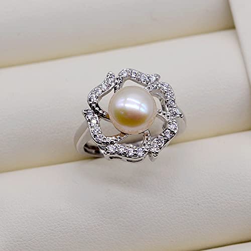 Anneau pour femmes perles de culture et fleur brillante en argent