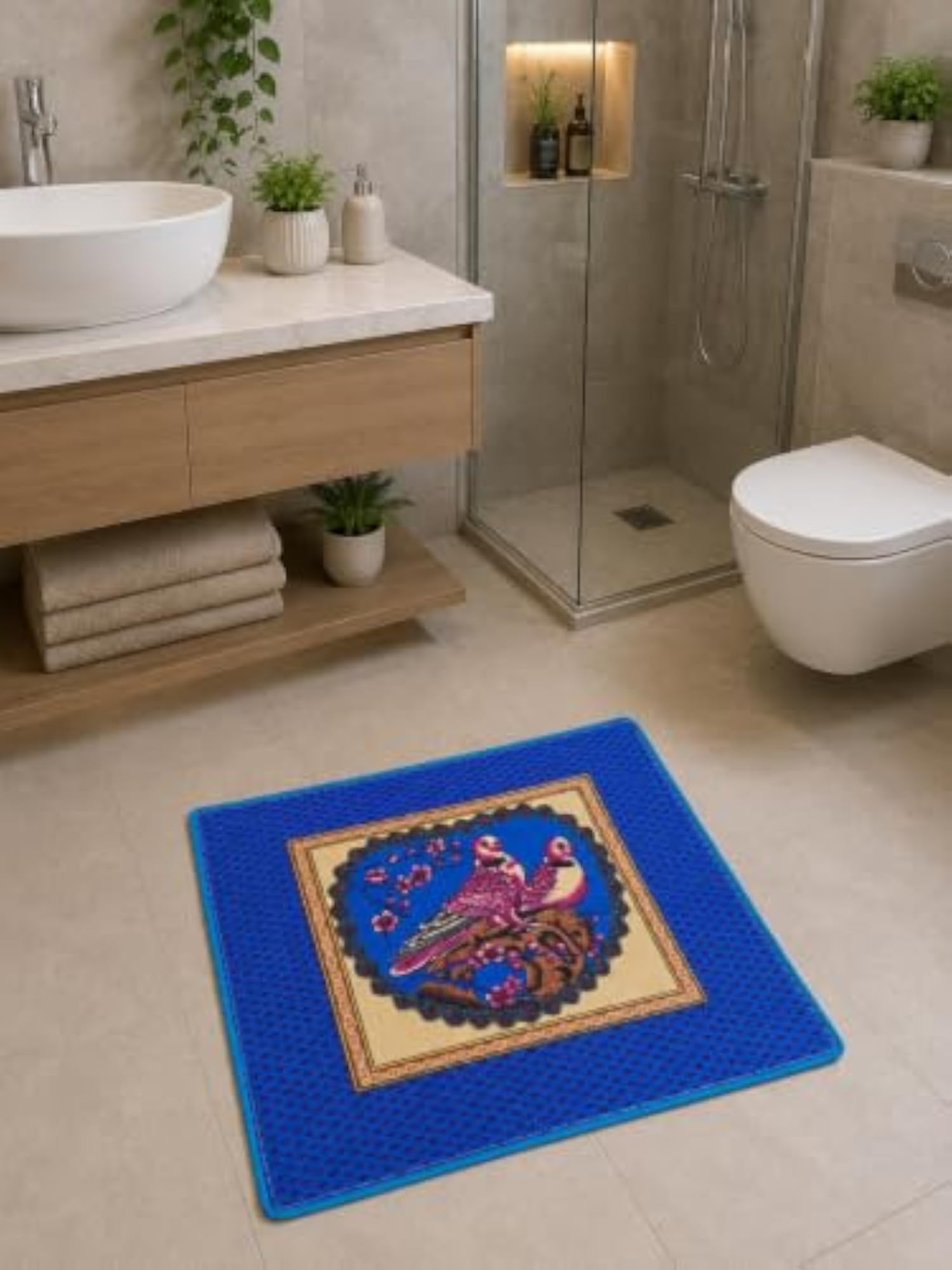Hand Tufted Wool Bath Mat, Soft Absorbent Non-Slip