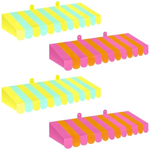 Image of Boao 4 Pack Circus Awning Decoration, Striped Style, Bright Color | 3D Cardboard Paper Awning, Circus Carnival Theme, Back to School Wall Window Classroom Decorations