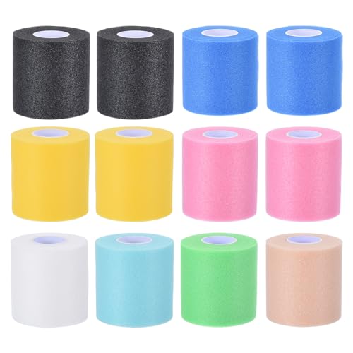 PATIKIL 12 Pack Foam Sports Pre-Wrap Athletic Tape Sports Elastic Wrap 30 Yard Breathable Bandage Rolls Tennis Racquet Grip Tape Cushion Wrap for Hair Ankles Wrist 8 Colors