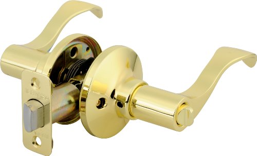 Brinks 2713-105 Wave Style Lever Door Knob with Privacy Key for Bedroom and Bath, Polished Brass