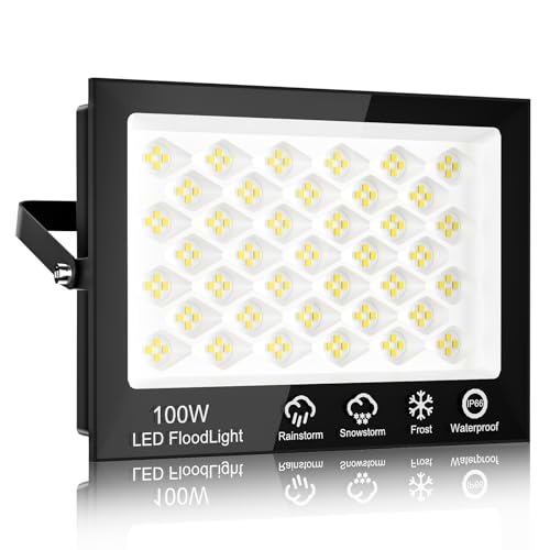 Sararoom 100W LED Flood Light Outdoor - 10000LM Outside Security Lights, 6500K Daylight White Floodlight with 156 LED Beads, IP66 Waterproof LED Spotlight for Garden Balconie Garage Warehouse