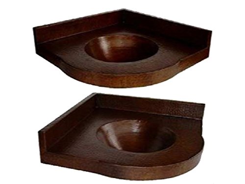 Corner Mount Copper Sink with Bracket - Dark Light Patina