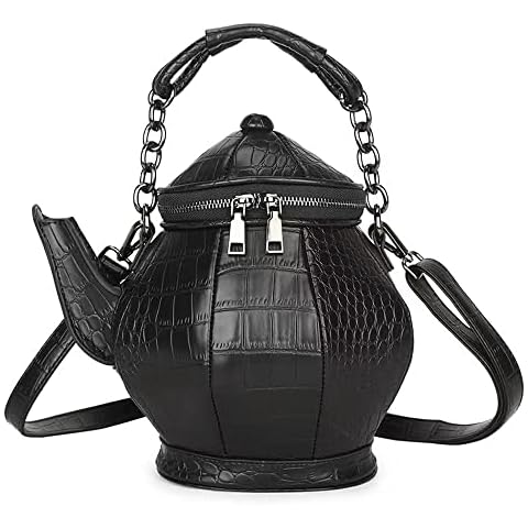 ZiMing Teapot Shape Handbags Purse Women Vegan Leather Crossbody Bags with Chain Handle Stylish New Girls Satchel Handbag Zipper Shoulder Bag -Black Cover