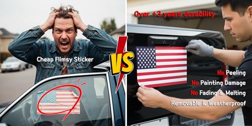 Image of American Flag Vinyl Sticker - Waterproof & UV-Coated 16″x10″ Decal for Car, Wall, Window & Luggage - USA Patriotic Flag Decal