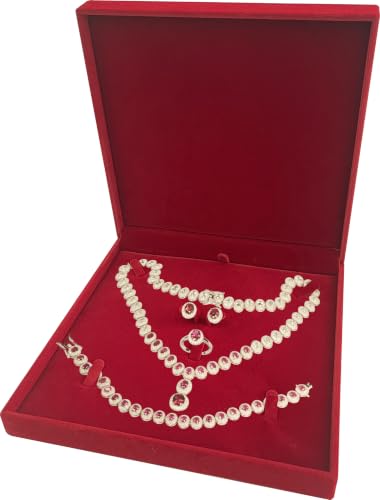 LAODA Premium Velvet Extra Large Necklace Earring Ring Bracelet Set Jewelry Gift Box (1, Red) - Image 3
