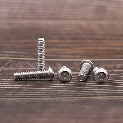 Image of 1 /4-20 x 1-1 /4 inch Button Head Socket Cap Bolts Screws, 304 Stainless Steel 18-8, Allen Hex Drive, Bright Finish, Fully Machine Thread, Pack of 30