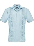 G-Style USA Men's Premium Short Sleeve Embroidered Guayabera Cuban Shirts - Omega - Light Blue - Small