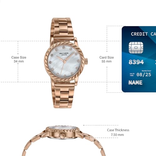 Image of Sonata Poze 8 Quartz Analog with MOP White Dial IP Rose Gold Solid Link Strap Watch for Women - SP80177WM01W