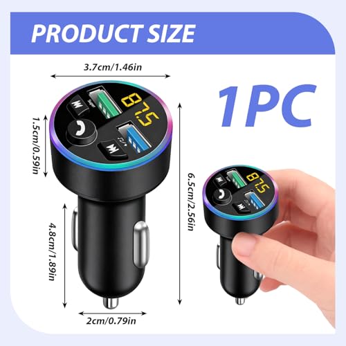 Transmisor FM para Coche - Adaptador Bluetooth 5.0 - Bluetooth para Coche - Reproductor MP3 - Transmisor FM Metálico - Dual - Llamadas Manos Libres, Cargador Rápido para Mechero QC 3.0 - imagen 2