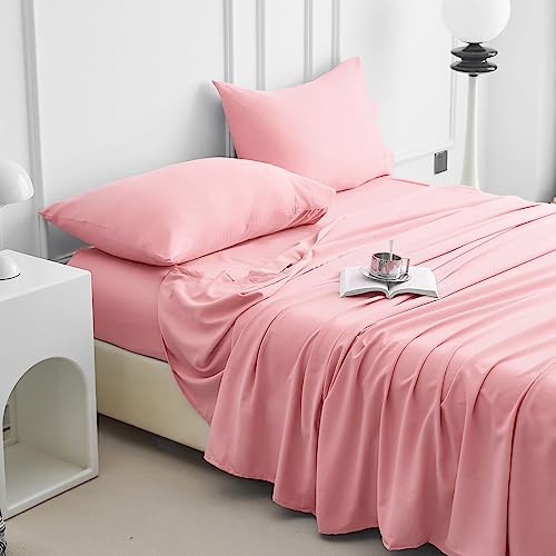 Image of 3 Piece Twin Sheet Set - Super Soft Breathable Cooling Bed Sheets King Size 16 Inch Extra Deep Pocket, Hotel Luxury Bedding & Pillowcases, Wrinkle Free Oeko-Tex - Blush Pink