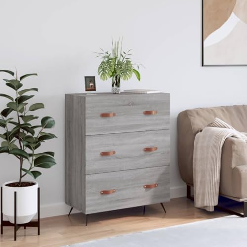 Cómoda Sonoma de madera gris, mueble auxiliar robusto con patas de metal 2