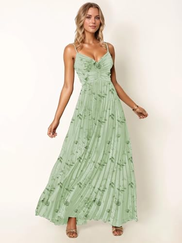 Spaghetti Straps Bridesmaid Dresses for Women Long 2025 Pleated V Neck Prom Dress A Line Formal Evening Party Gowns4