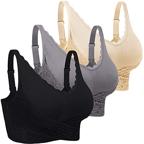 iClosam Sport BH Damen Ohne Bügel Bustier Spitzen für Frauen Bra Mit Polstern Atmungsaktiv Bügelloser BH Front Closure Push Up Bequem Bustiers BH Gepolstert L-3XL