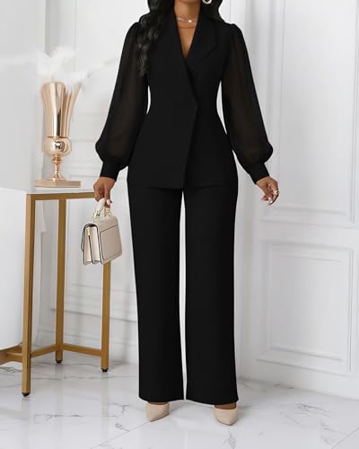 Kafiloe Women's Suits 2 Piece Set Dressy Long Sleeve Blazer Pants Suits Work Office Business Casual Outfits - Image 4