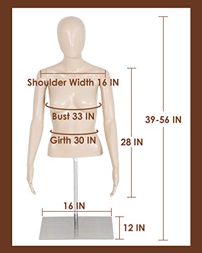 Fdw MQ Female Mannequin Torso Dress Form Sewing Manikin 39-56 Inch Height Adjustable Dress Model Mannequin Display Head Dress Mannequin Clothing Form Metal Base Stand thumb #6