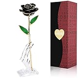 Easegain Gold Dipped Rose Black,Dipped in 24k Gold-Long Stem Rose Flowers Artificial for Decoration,Rose Flowers with Transparent Stand & Gift Box,Gift for Mom,Lover,Women,Thanksgiving Day