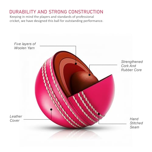 Image of Heega Premium Pink Leather Cricket Ball for Day Night Matches | Durable Hand Stitched Seam | Alum Tanned High Visibility | Excellent Swing & Shape Retention (Pack of 6)