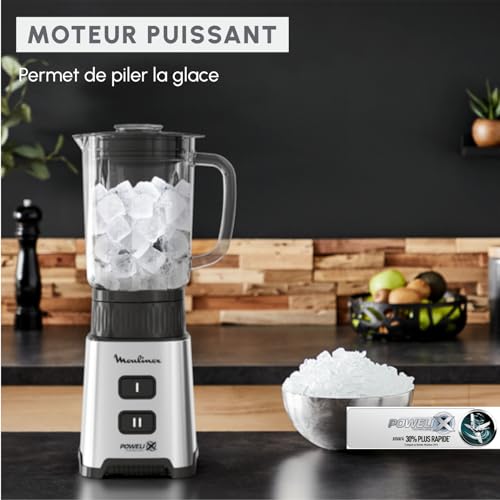 Moulinex Blender, Mini mixeur compact, 400 W, Technologie Powelix, Lames amovibles, 2 vitesses, Contrôle de la texture, Verseuse en verre, Bouteille à emporter en Tritan, Pulseo, Métal LM17GD10 – Image 5