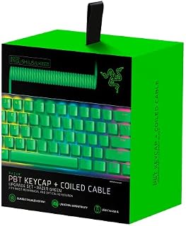Razer PBT Keycap + Coiled Cable Upgrade Set: Durable Doubleshot PBT - Universal Compatibility - Keycap Removal Tool & Stabilizers - Tactically Coiled & Designed - Braided Fiber Cable - Green