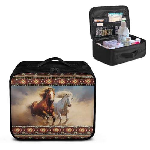 Image of Gomyblomy Aztec Horses First Aid Kit Bag Empty for Home Travel Cars Medical Bag Portable Emergency Kit Large Capacity Storage Pouch for First Aid Supplies